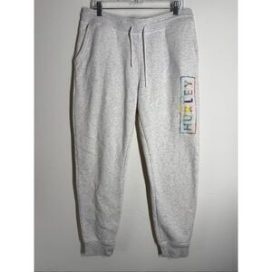 Hurley Men’s Joggers Multicolor Logo Gray Cotton Blend Drawstring Size L